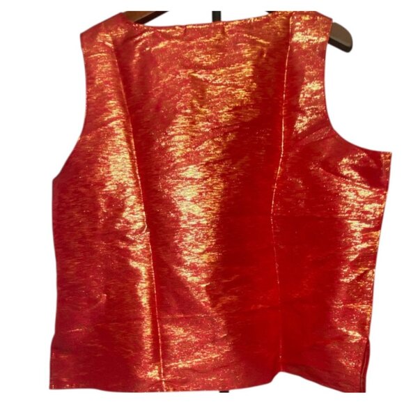 Erena Red & Gold Metallic Sleeveless Tank Top XL Silk Blend Holiday Party Glam - Picture 2 of 6
